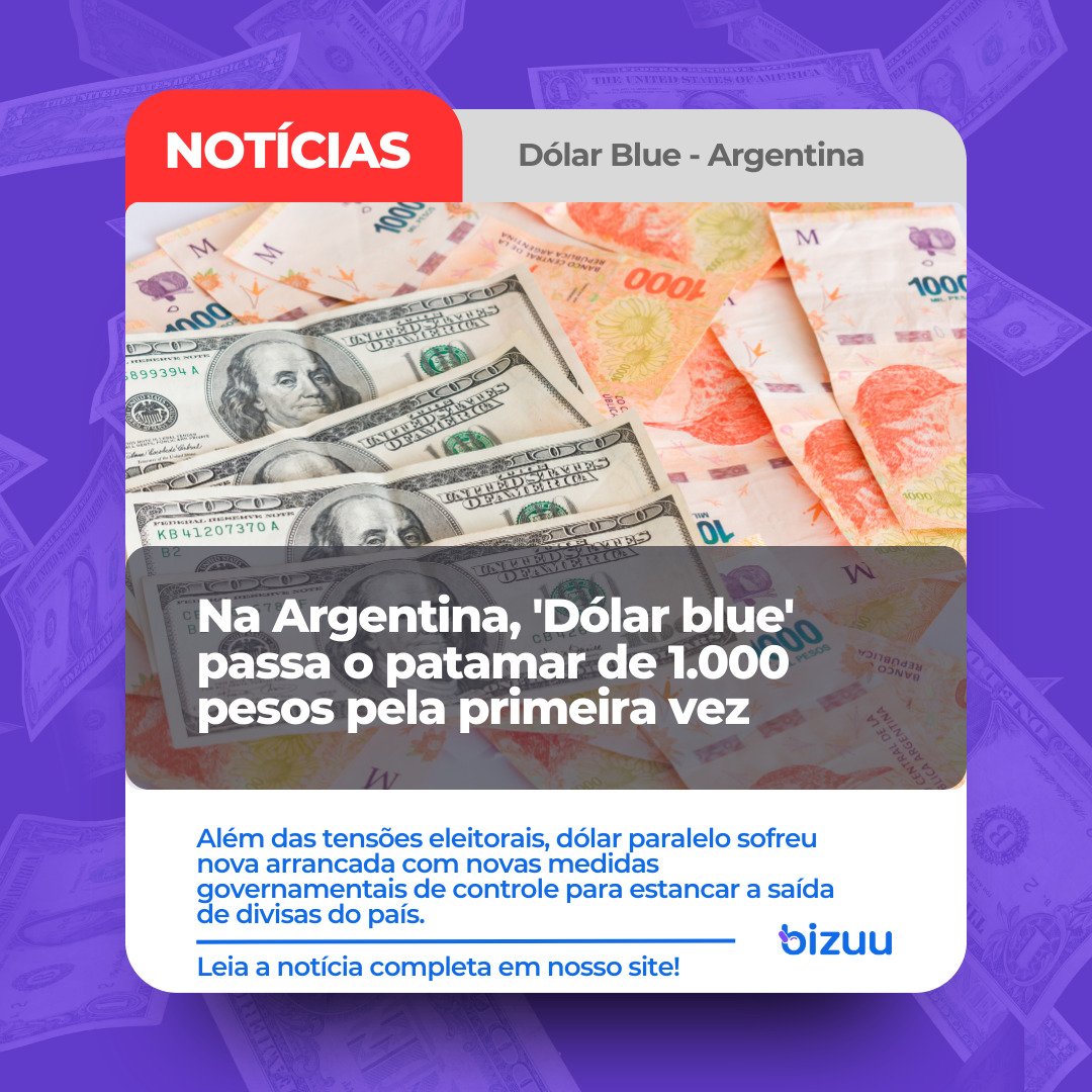 Na Argentina, 'Dólar blue' passa o patamar de 1.000 pesos pela primeira vez